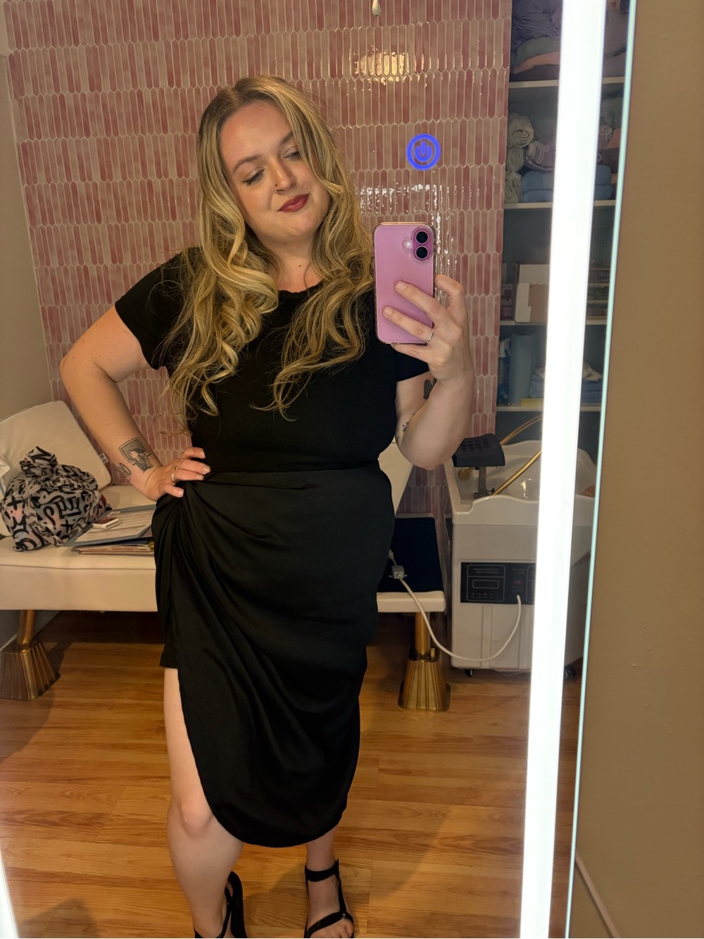 SHEIN Black Asymmetrical Draped Knot Skirt